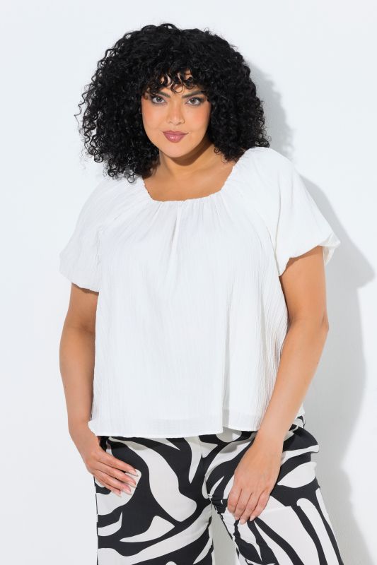 Textured Stripe Carmen Neckline  Blouse