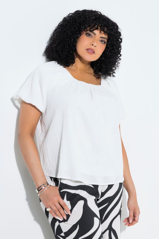 Textured Stripe Carmen Neckline  Blouse