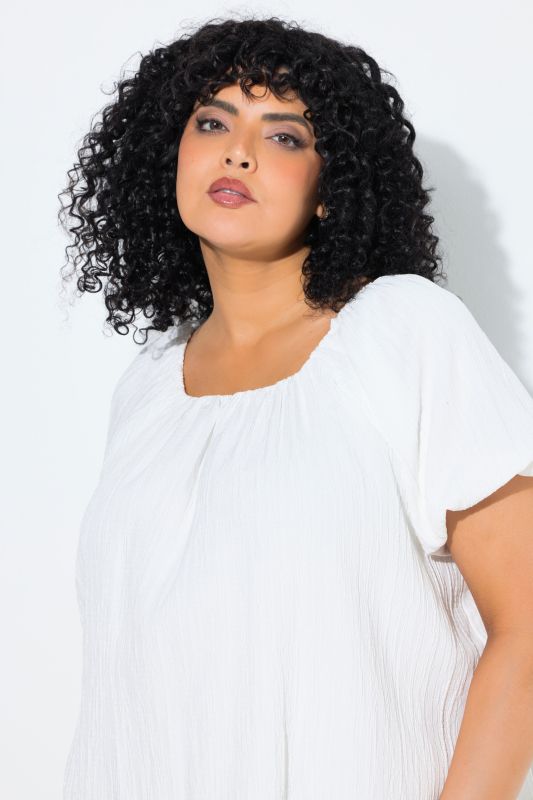 Textured Stripe Carmen Neckline  Blouse