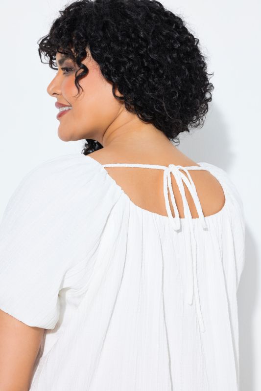 Textured Stripe Carmen Neckline  Blouse