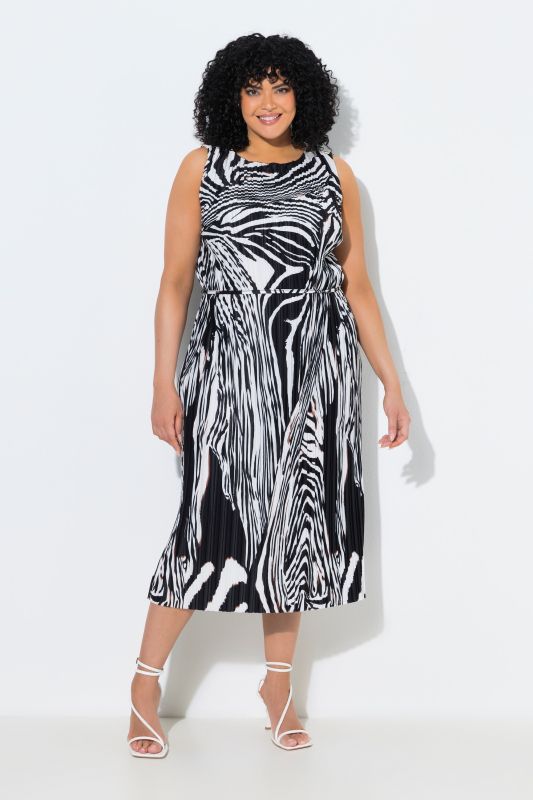 Pleated Zebra Print Sleeveless Dress