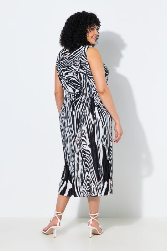 Pleated Zebra Print Sleeveless Dress