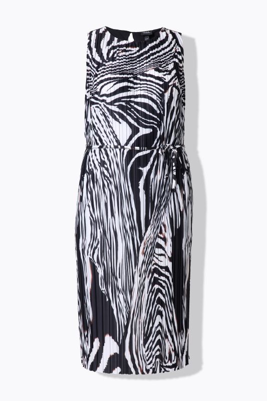 Pleated Zebra Print Sleeveless Dress