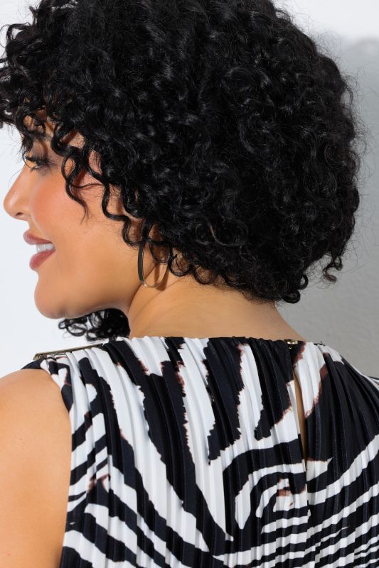 Pleated Zebra Print Sleeveless Dress