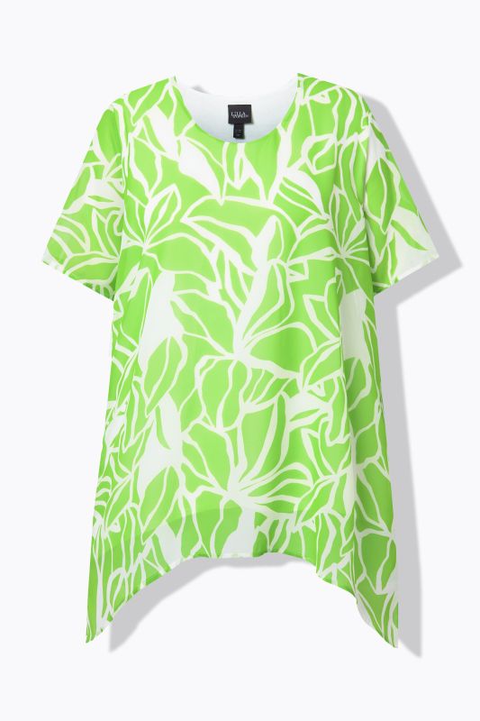 Layered Chiffon Leaf Print Pointed Hem Blouse