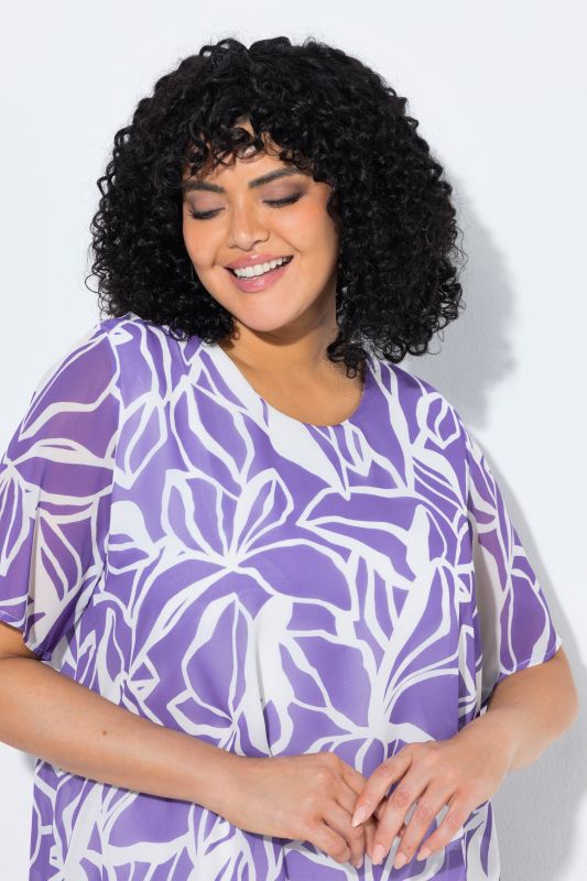 Layered Chiffon Leaf Print Pointed Hem Blouse
