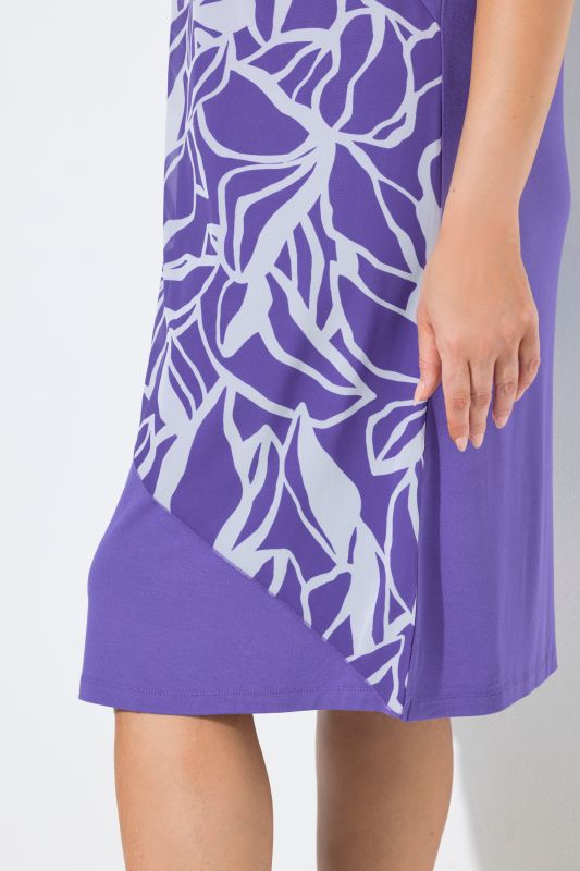 Leaf Print Chiffon Panel Cap Sleeve Dress