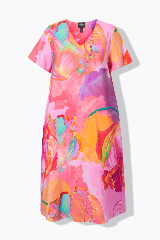 Artistic Floral Print Viscose Satin Dress