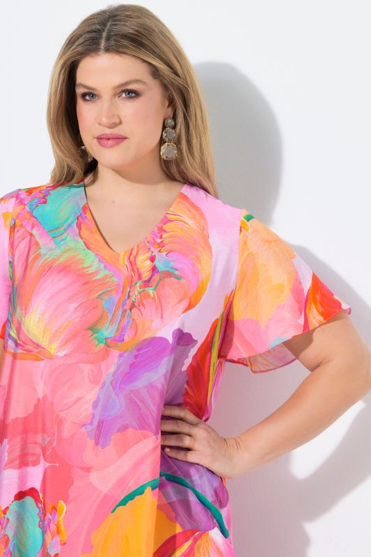 Artistic Floral Print Viscose Satin Dress