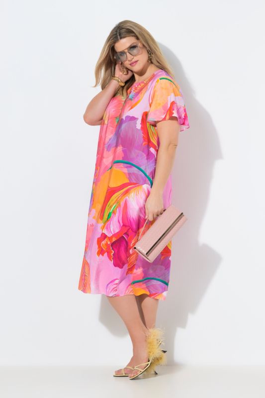 Artistic Floral Print Viscose Satin Dress