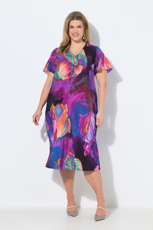 Artistic Floral Print Viscose Satin Dress