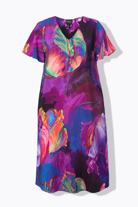 Artistic Floral Print Viscose Satin Dress