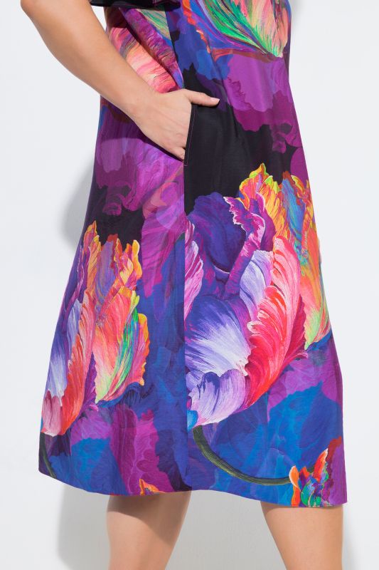 Artistic Floral Print Viscose Satin Dress
