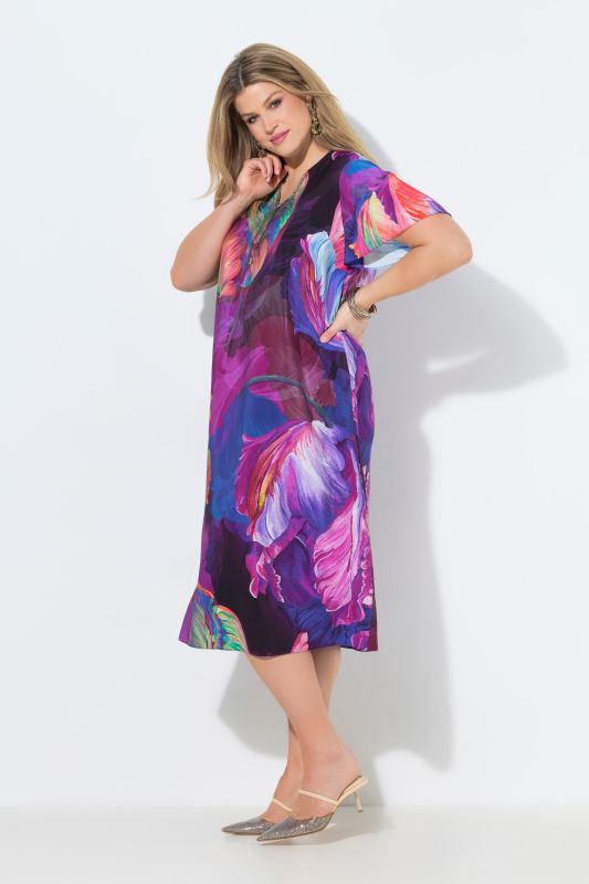 Artistic Floral Print Viscose Satin Dress