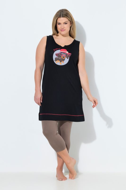 Bonjour Dog Graphic Split Neck Nightgown
