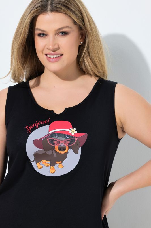 Bonjour Dog Graphic Split Neck Nightgown