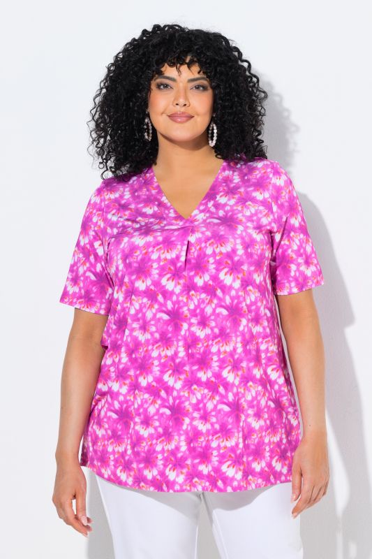 Bright Floral Slinky Stretch Knit  Tee