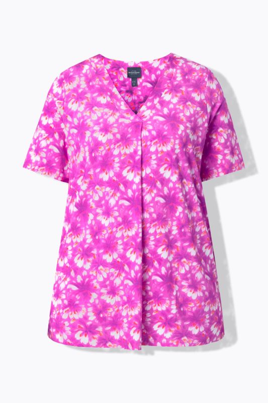 Bright Floral Slinky Stretch Knit  Tee