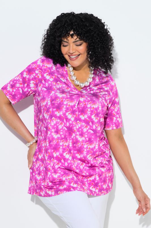 Bright Floral Slinky Stretch Knit  Tee