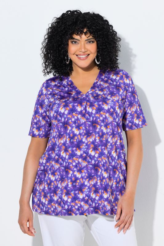 Bright Floral Slinky Stretch Knit  Tee