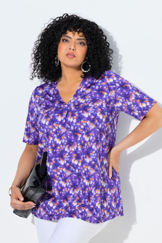 Bright Floral Slinky Stretch Knit  Tee