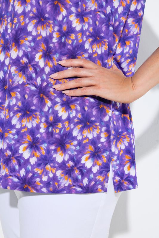 Bright Floral Slinky Stretch Knit  Tee