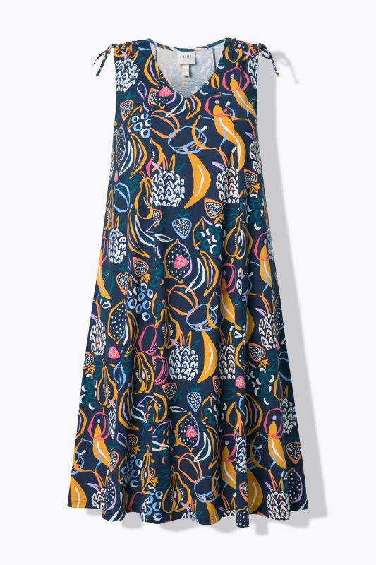Eco Cotton Fruit Print Sleeveless Midi Dress