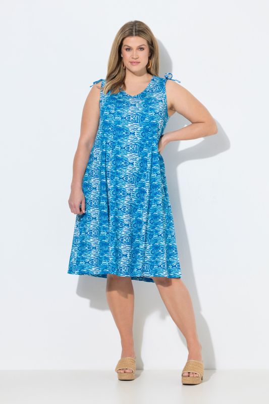 Eco Cotton Fish Print Sleeveless Midi Dress