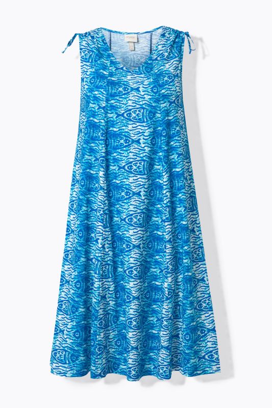 Eco Cotton Fish Print Sleeveless Midi Dress