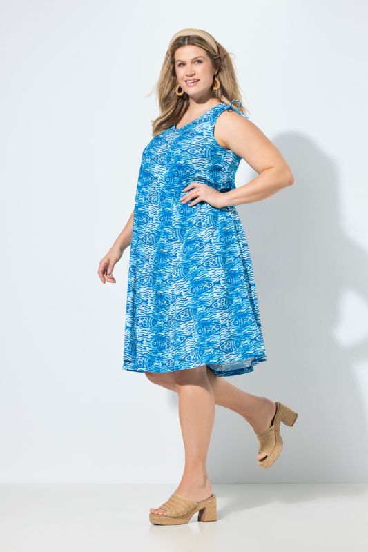 Eco Cotton Fish Print Sleeveless Midi Dress