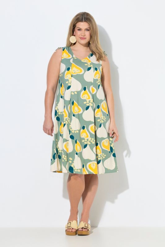 Eco Cotton Pear Print Sleeveless Midi Dress