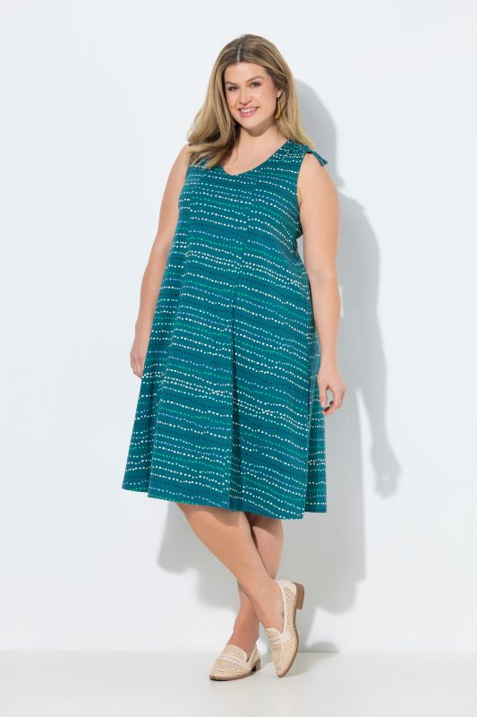 Eco Cotton Striped Polka Dot Sleeveless Midi Dress