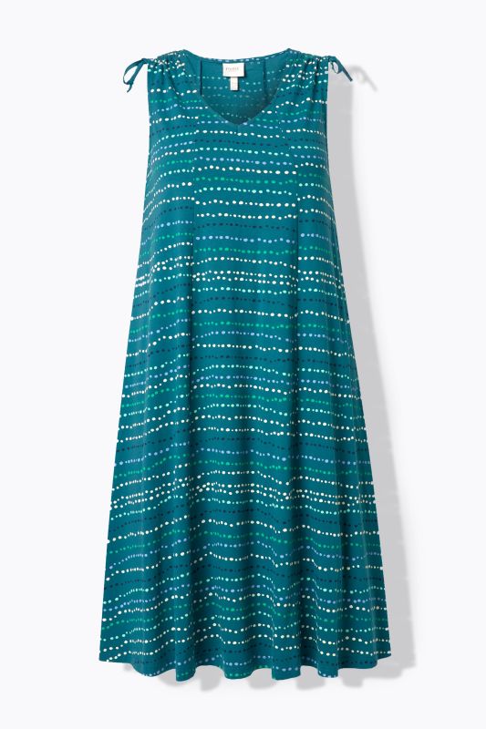 Eco Cotton Striped Polka Dot Sleeveless Midi Dress