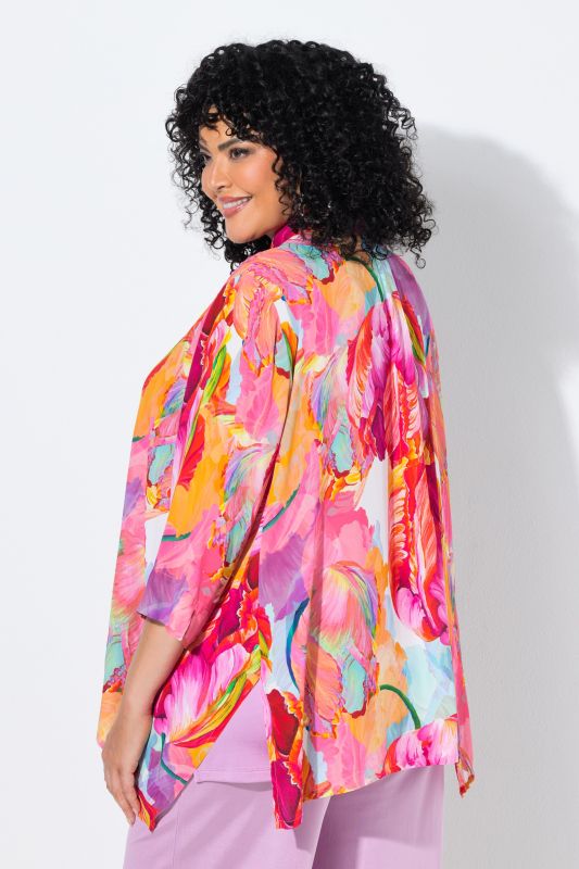 Watercolor Petal Print Pointed Hem Blouse