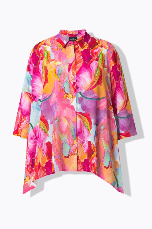 Watercolor Petal Print Pointed Hem Blouse