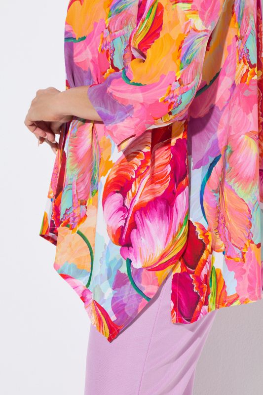 Watercolor Petal Print Pointed Hem Blouse