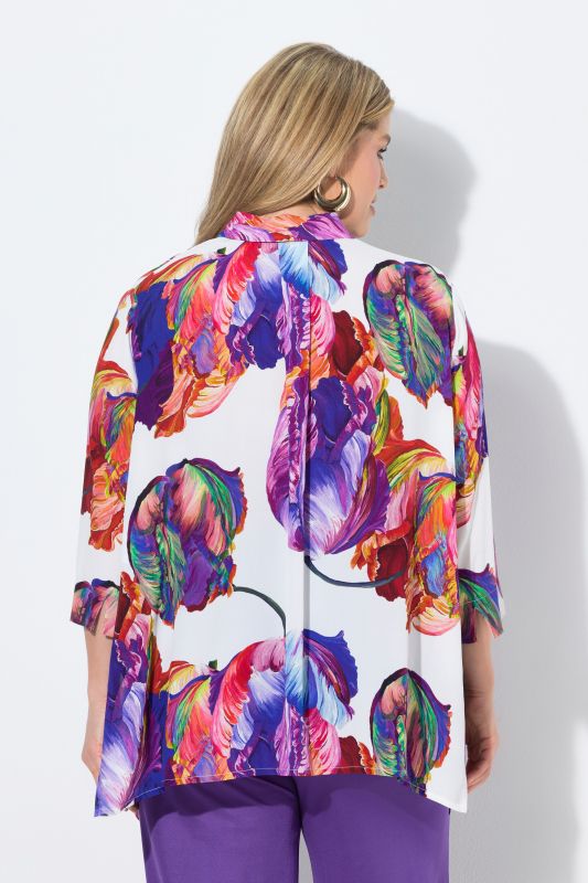 Watercolor Petal Print Pointed Hem Blouse