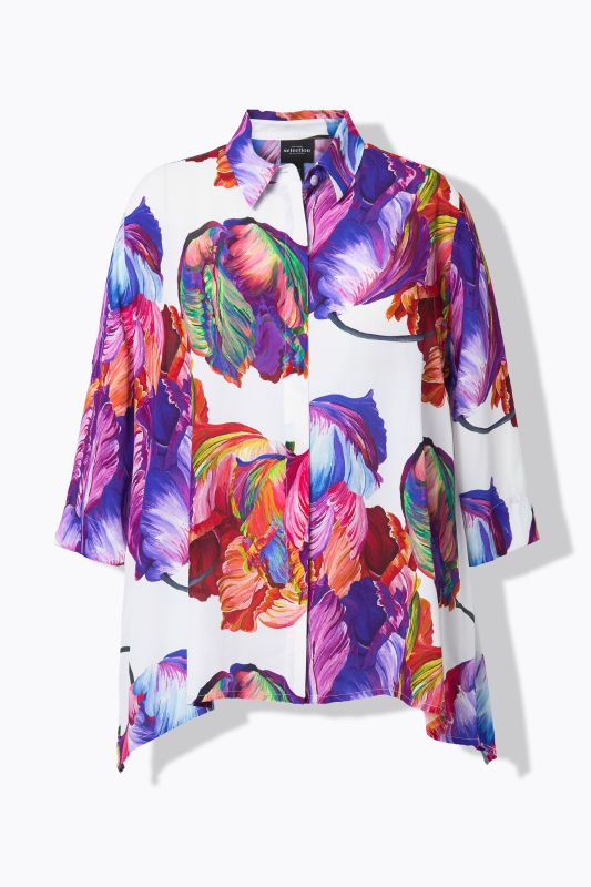 Watercolor Petal Print Pointed Hem Blouse