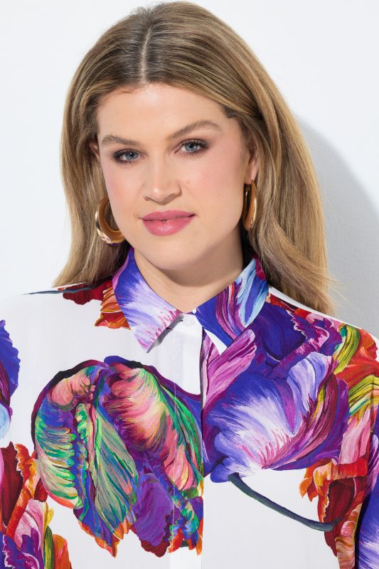 Watercolor Petal Print Pointed Hem Blouse