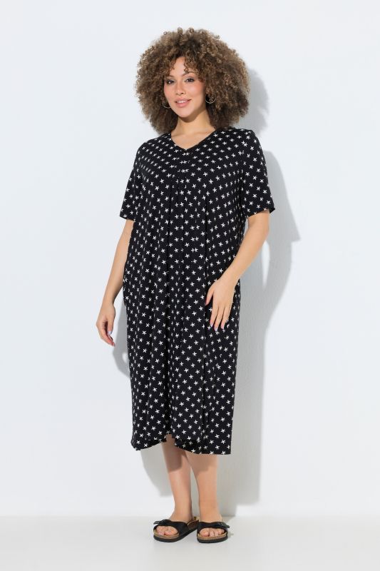 Star Print V-Neck Midi Dress