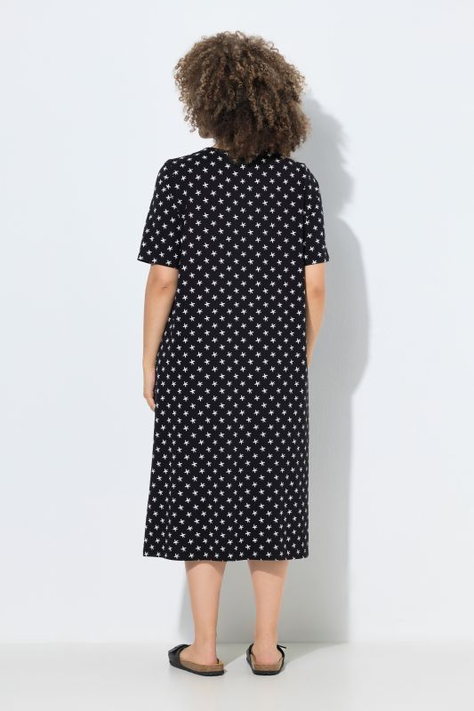 Star Print V-Neck Midi Dress