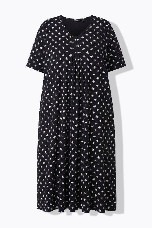 Star Print V-Neck Midi Dress
