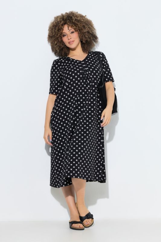 Star Print V-Neck Midi Dress