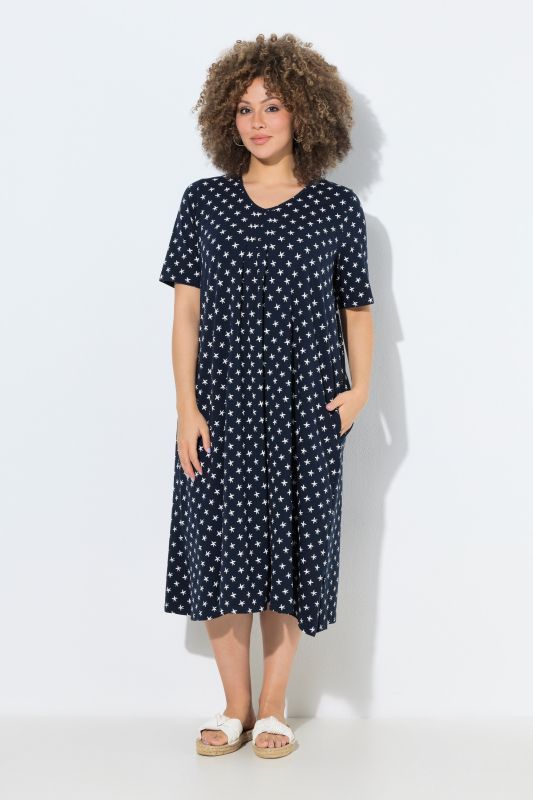Star Print V-Neck Midi Dress