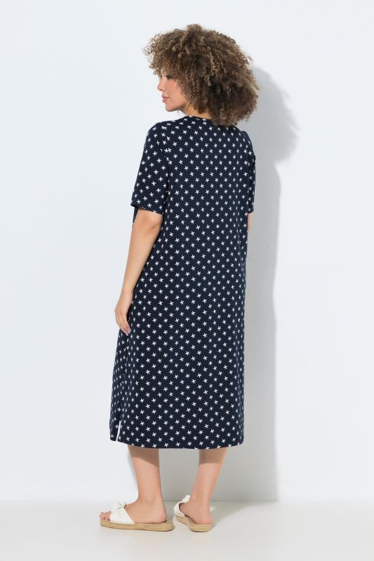 Star Print V-Neck Midi Dress