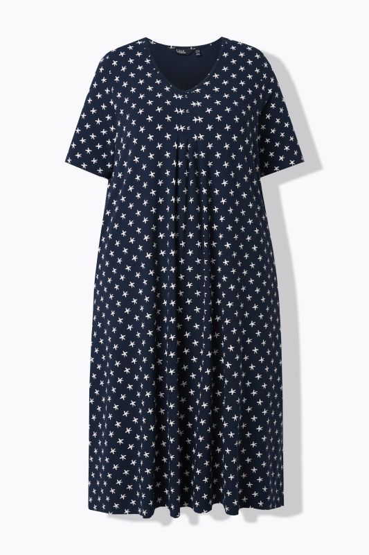 Star Print V-Neck Midi Dress