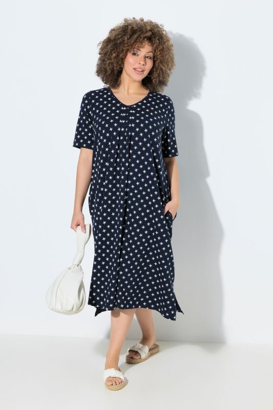 Star Print V-Neck Midi Dress