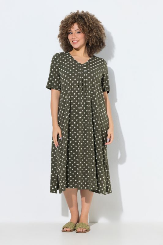 Star Print V-Neck Midi Dress