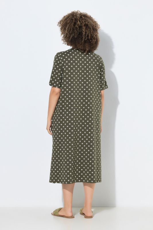 Star Print V-Neck Midi Dress