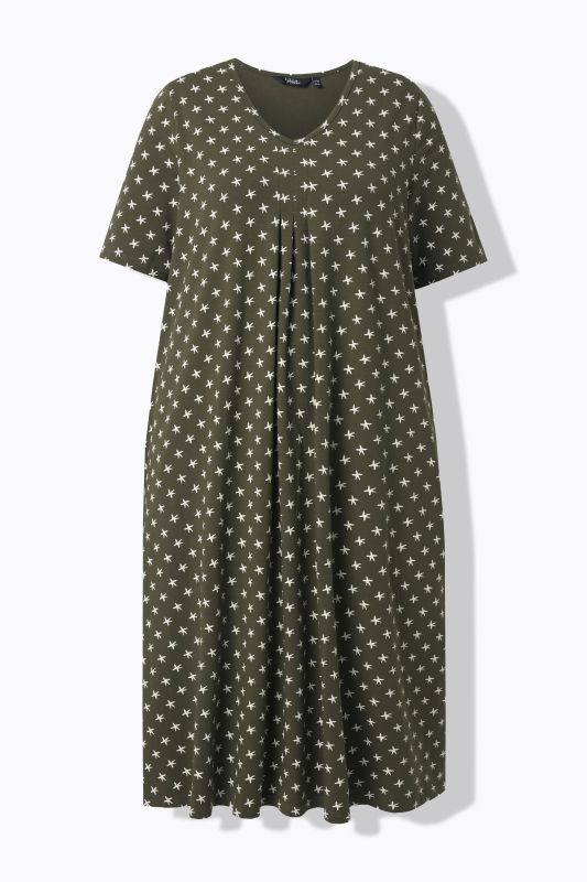 Star Print V-Neck Midi Dress